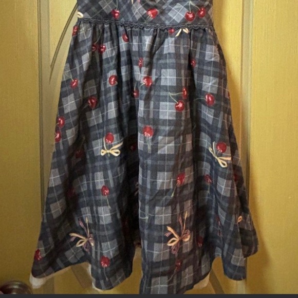 Secret Honey Grey checked cherry print dress - Picture 2 of 3